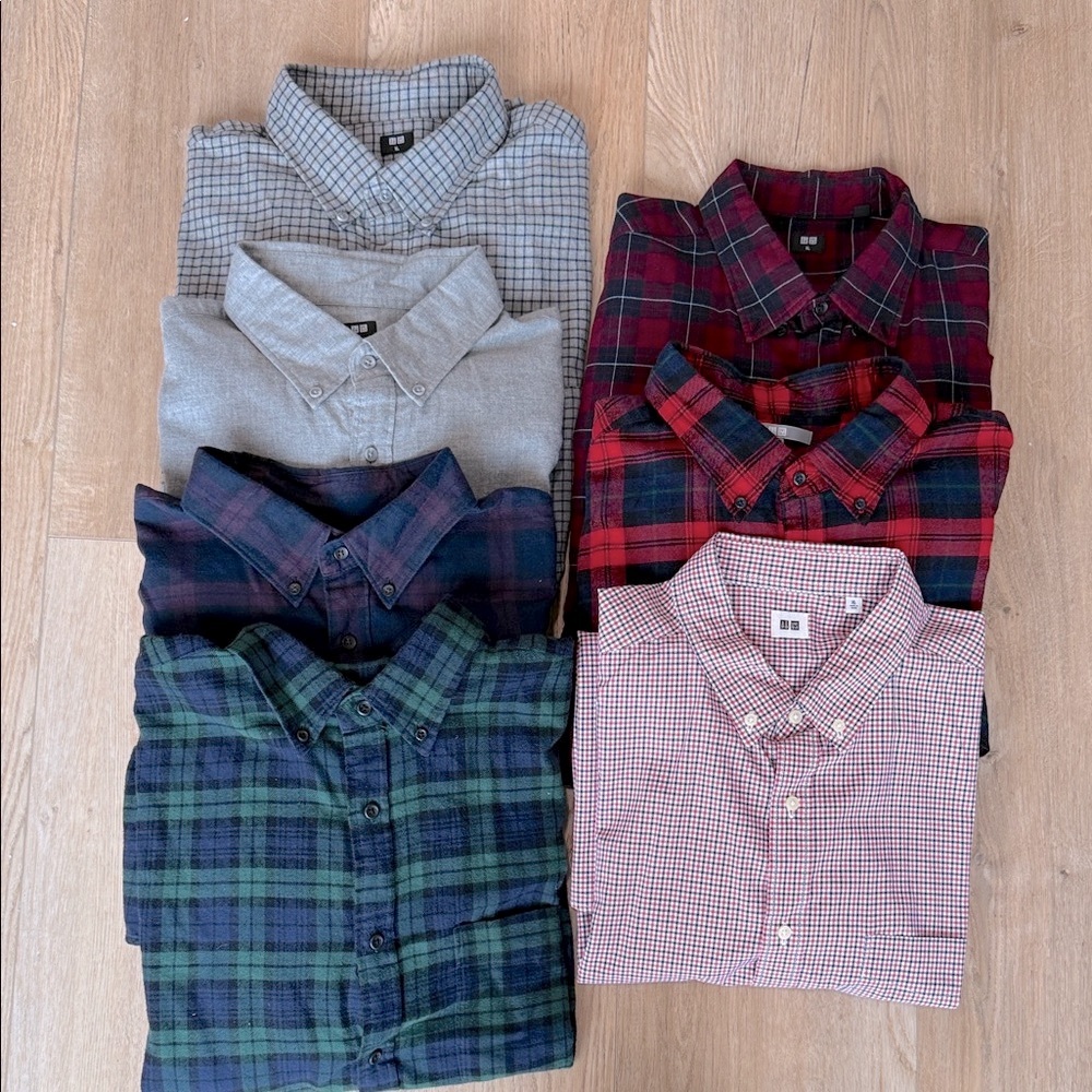 Men's Uniqlo shirts XL Multi-Color Plaid and Checkered bundle of 7! Barely worn!